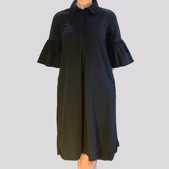 Hannes Roether Navy Ruffle-Sleeve Shirt Dress - Medium - Picture 1 of 13